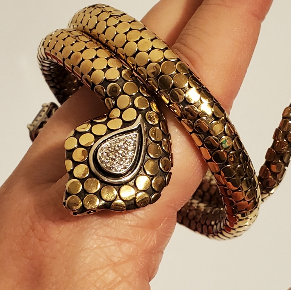 John Hardy Gold and Diamond Dot Cobra Cuff